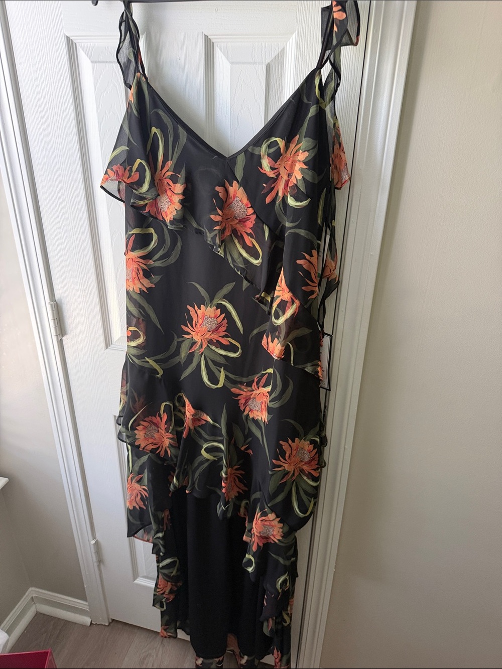 Taylor Black High-Low Slip Dress with Orange Floral Print - Picture 7 of 8